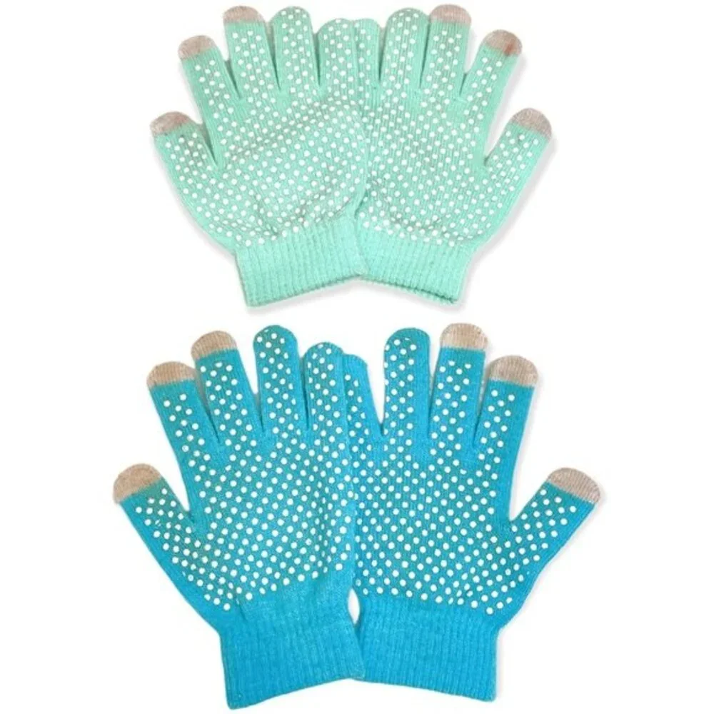 2 Sets Blue and Teal Cat Themed Winter Gloves